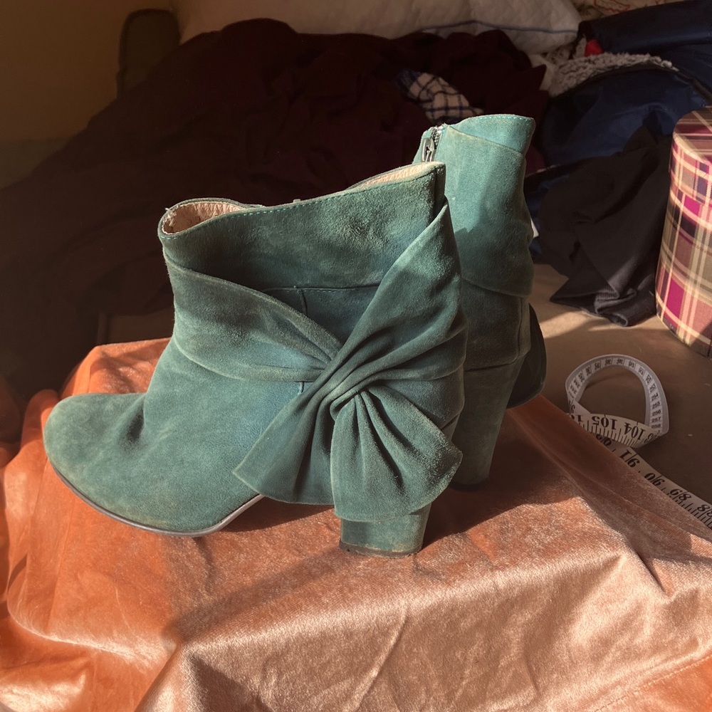 Elegant Green Suede Anthropologie Ankle Boots